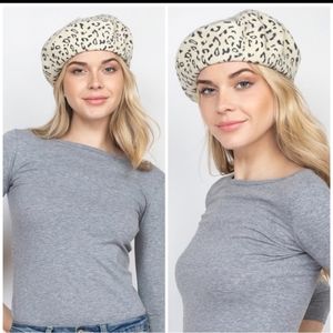 New White/Cream Leopard Wool Barret